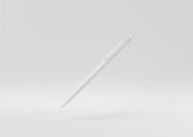 White Pen floating in white background. minimal concept idea creative. monochrome. 3D render. photo