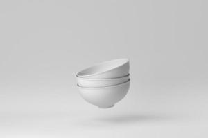 Stack of white bowls on white background. Design Template, Mock up. 3D render. photo