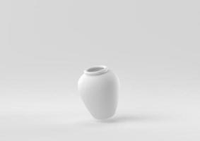 White pottery floating in white background. minimal concept idea creative. monochrome. 3D render. photo