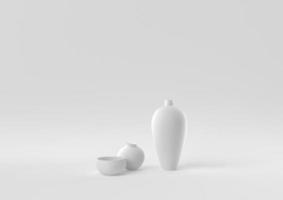 White Vases floating in white background. minimal concept idea creative. monochrome. 3D render. photo