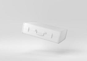 White Travel Suitcase floating in white background. minimal concept idea creative. monochrome. 3D render. photo