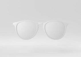 White Glasses floating in white background. minimal concept idea creative. monochrome. 3D render. photo