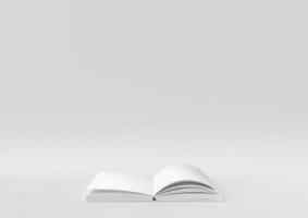 White Blank Open Magazine or Book floating in white background. minimal concept idea creative. monochrome. 3D render. photo