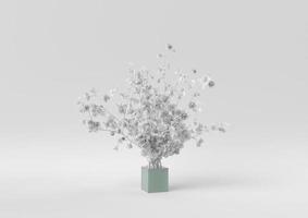 White Tree pot in white background. minimal concept idea creative. monochrome. 3D render. photo