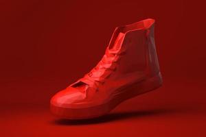 Red shoe floating in red background. minimal concept idea creative. origami style. 3D render. photo