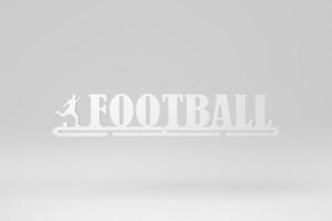 Word FOOTBALL with a soccer ball on white background. Paper minimal concept. 3D render. photo