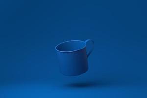 Blue Mugs or Coffee cup floating in blue background. minimal concept idea creative. monochrome. 3D render. photo