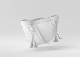 bolso blanco mujer accesorios de moda flotando en fondo blanco. idea de concepto mínimo creativo. procesamiento 3d foto