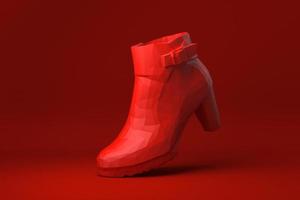 zapato rojo flotando en fondo rojo. idea de concepto mínimo creativo. estilo origami. procesamiento 3d foto