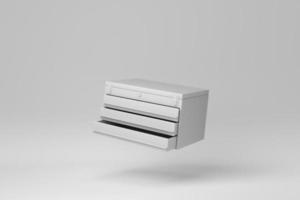 Document index box with drawer on white background. minimal concept. monochrome. 3D render. photo