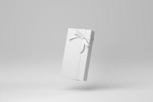 Gift box with ribbon on a white background. minimal concept. monochrome. 3D render. photo