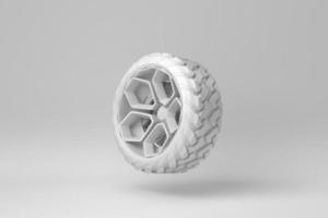 Car wheels isolated on white background. minimal concept. monochrome. 3D render. photo
