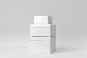 White boxes stacked on white background. Design Template, Mock up. 3D render. photo