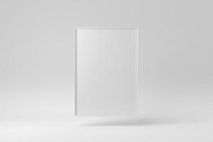 Empty white picture frame on white background. Design Template, Mock up. 3D render. photo