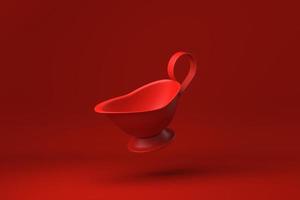 jarra roja o jarra de leche flotando en un fondo rojo. idea de concepto mínimo creativo. monocromo. procesamiento 3d foto