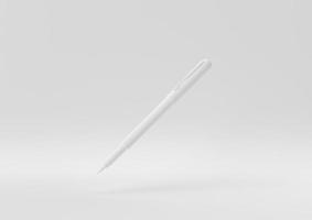 White Pen floating in white background. minimal concept idea creative. monochrome. 3D render. photo