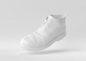 White shoe floating in white background. minimal concept idea creative. origami style. 3D render. photo