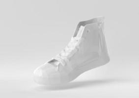 White shoe floating in white background. minimal concept idea creative. origami style. 3D render. photo