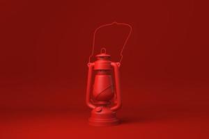 lámpara de aceite roja o linterna de fondo rojo. idea de concepto mínimo creativo. monocromo. procesamiento 3d foto