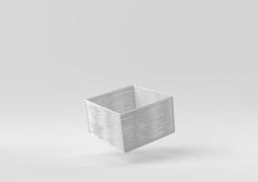 White wicker basket floating in white background. minimal concept idea creative. monochrome. 3D render. photo
