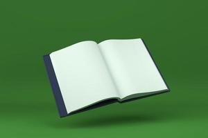 Blank Open Magazine or Book floating in green background. minimal concept idea creative. 3D render. photo