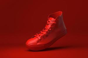 Red shoe floating in red background. minimal concept idea creative. 3D render. photo