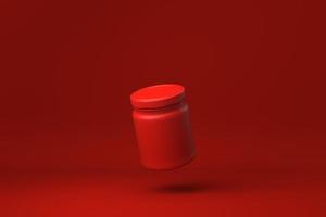 Red Jar floating in Red background. minimal concept idea creative. monochrome. 3D render. photo