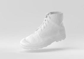 White shoe floating in white background. minimal concept idea creative. origami style. 3D render. photo