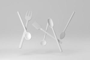 Wooden spoons, spatulas and and forks on white background. minimal concept. 3D render. photo