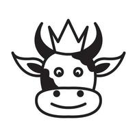 cute cow with crown logo symbol icon vector graphic design illustration idea creative