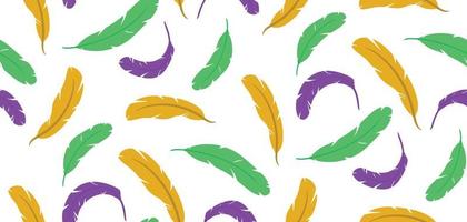 Nature seamless pattern of palms or feather. Color of Mardi Gras. vector