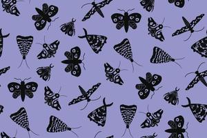 Seamless pattern with black silhouettes of moths vector