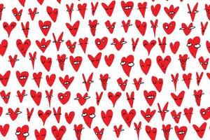 seamless pattern with different emotions of cartoon hearts vector