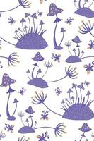 Seamless pattern with unusual mushrooms and plants vector