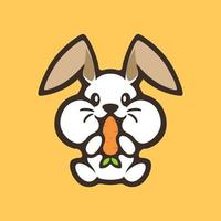 Cute white bunny eating carrot vector free illustration