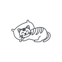 cat or kitty or kitten or pet with pillow line cute cartoon  logo icon illustration vector