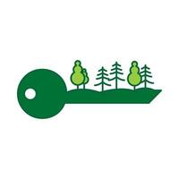 llave de bloqueo con colina verde con el icono del logotipo del árbol, diseño de ilustraciones vectoriales vector
