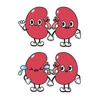 Funny cute kidneys characters bundle set. Vector hand drawn doodle style traditional cartoon vintage, retro character illustration icon design. Isolated white background. Happy kidneys mascot