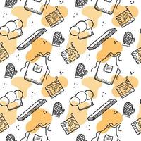 Seamless pattern of hand drawn elements. Chef tools and clothes vector
