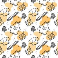 Seamless pattern of hand drawn elements. Chef tools and clothes vector