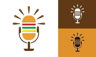 Illustration burger and podcast. suitable for podcast content related to food, sound, junk food and culinary. vector