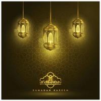 Ramadan Kareem Greeting Card Islamic Illustration background vector design with beautiful arabic calligraphyand lanterns for banner, wallpaper, decoration, flyer, brosur and cover