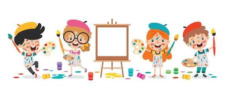 Funny Kid Coloring And Painting vector