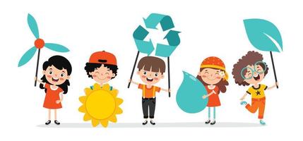 Concept Of Ecology With Cartoon Kids vector