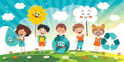 Concept Of Ecology With Cartoon Kids vector