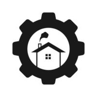 home or house with gear services logo symbol icon vector graphic design illustration