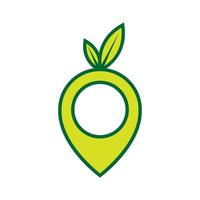 fruta verde fresca con pin mapa ubicación logotipo símbolo icono vector diseño gráfico ilustración idea creativa