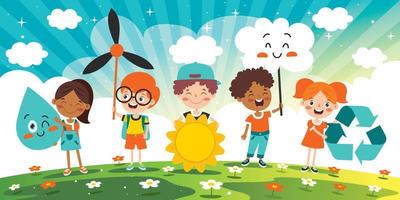 Concept Of Ecology With Cartoon Kids vector