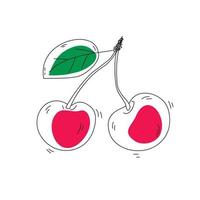 Red cherry sketch on white background. Freehand doodle cherry vector illustration.