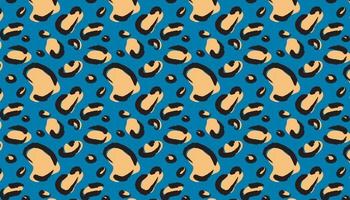 Leopard skin pattern in abstract style on blue background. Wild animal vector seamless background.